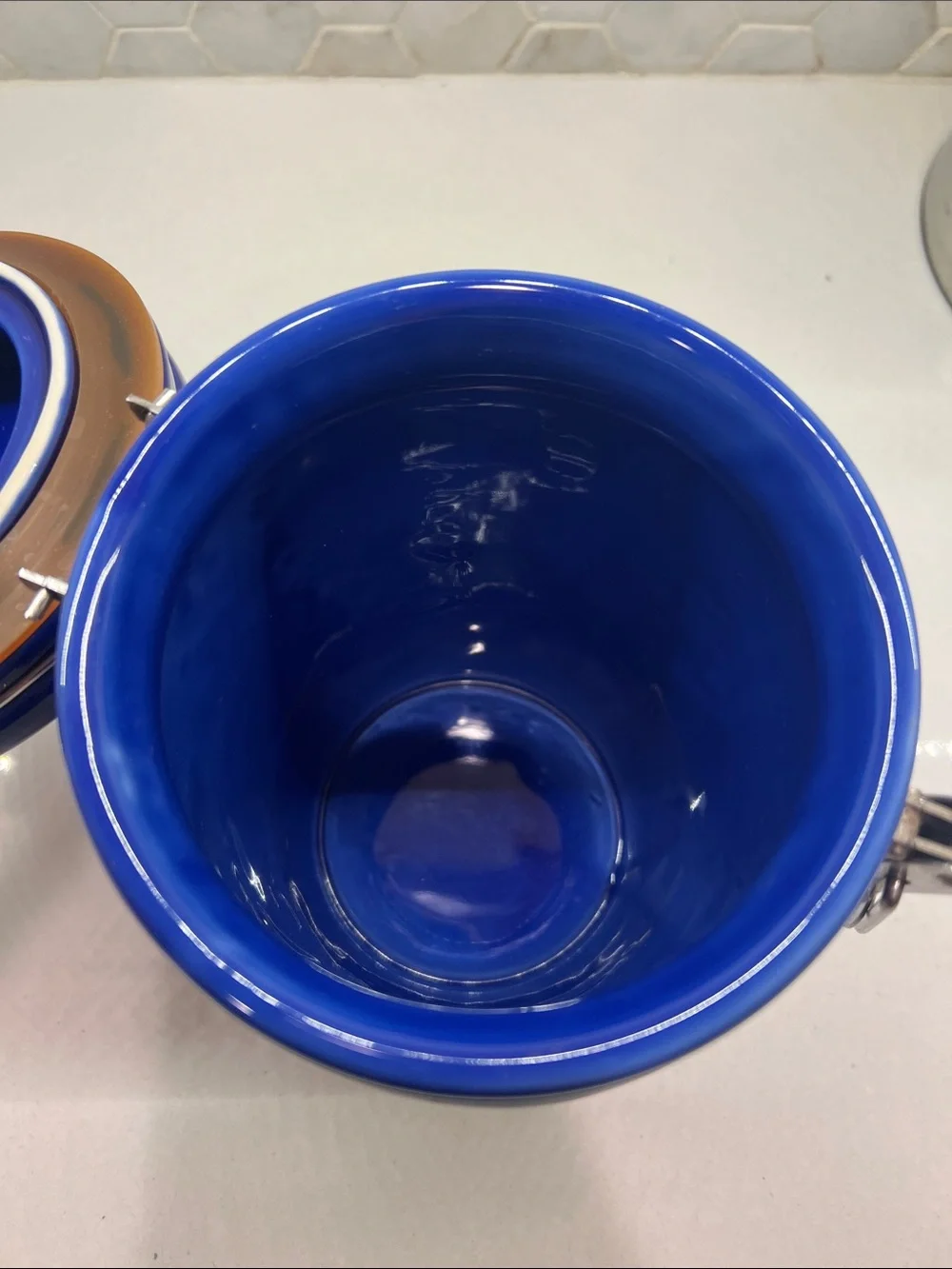 Vintage Cobalt Blue Starbucks Air Lock Coffee Canister Embossed Mermaid Sun